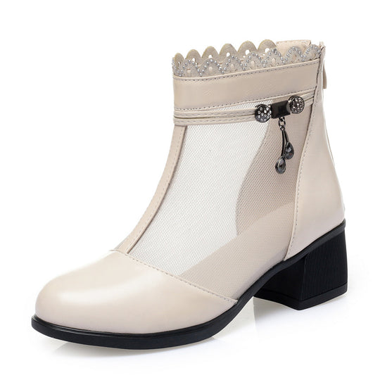 Damen Offene Stiefeletten mit elegantem Lochmuster und dekorativen Schmuckdetails R&B