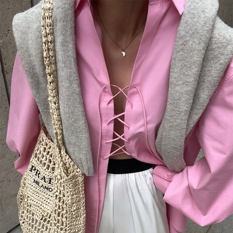 Damen Übergröße Hemdbluse mit Schnürdetails R&B