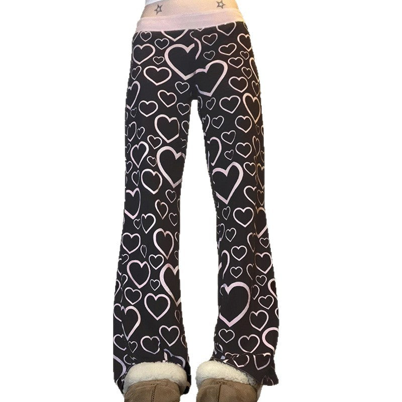 Damen farbenfrohe Herz-muster Freizeithose R&B