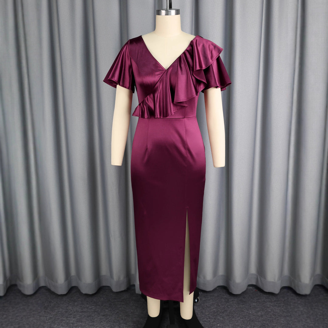 Damen Schickes Maxikleid mit Rüschendetails und Schlitz R&B