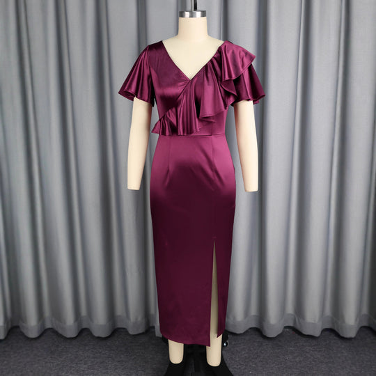 Damen Schickes Maxikleid mit Rüschendetails und Schlitz R&B