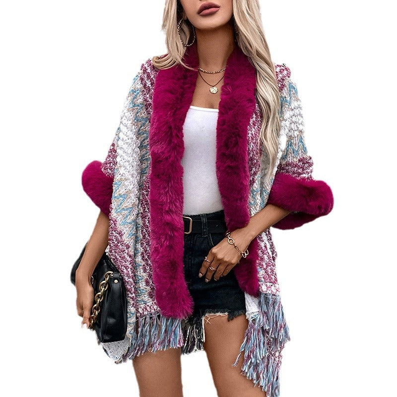 Damen Kuschelige Strickjacke mit luxuriösem Kunstfellbesatz R&B