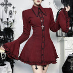 Damen schickes Mini-Kleid mit volantartigen Ärmeln und dekorativem Kragen EB
