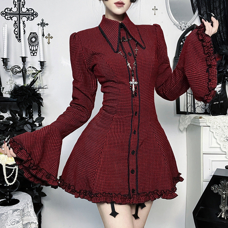 Damen schickes Mini-Kleid mit volantartigen Ärmeln und dekorativem Kragen EB