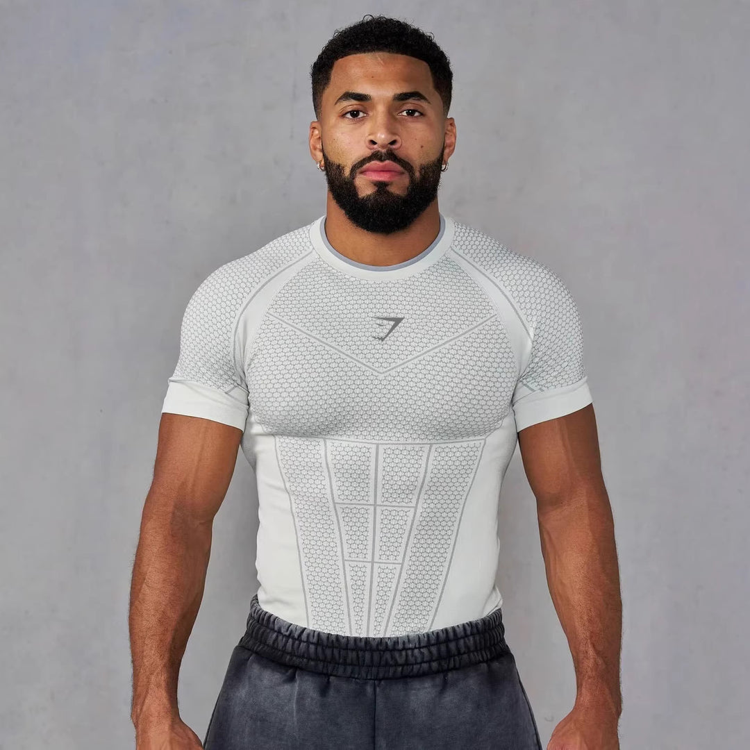 Herren nan muskelmodellierendes Funktionsshirt mit 3D-Struktur und gezielten Kompressionszonen R&B