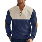 Herren nan Rippenstrickpullover mit Stehkragen Knopfleiste und Leder-Ellbogenpatches R&B