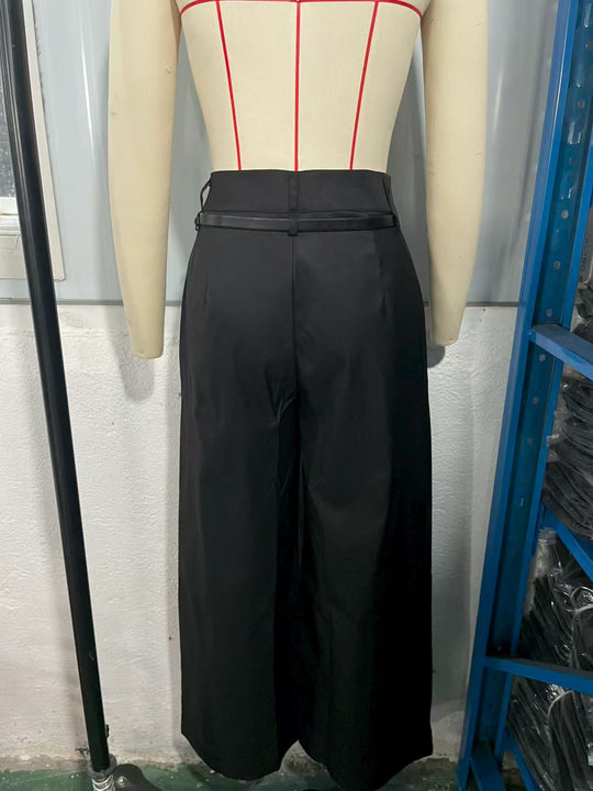 Damen elegante weite Hose mit Bindegürtel R&B
