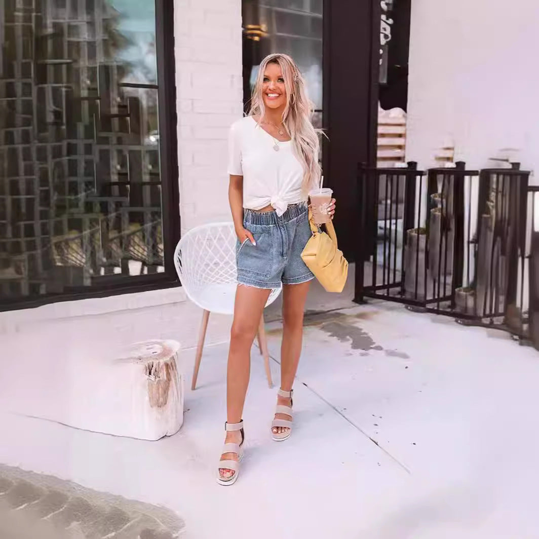 Damen Denim-Shorts mit elastischem Bund R&B