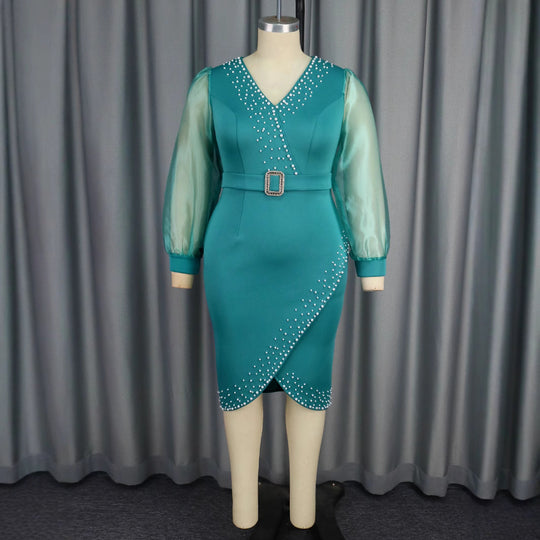 Damen Abendkleid mit eleganten Puffärmeln und funkelnden Applikationen R&B