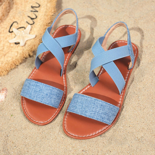 Damen Slingback-Sandalen mit modischem Denim-Design und eleganter Metallapplikation R&B
