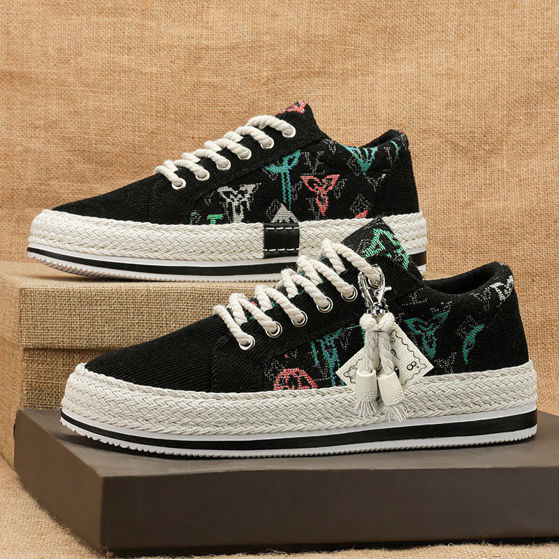 Damen Baumwoll Sneakers mit modernem Design und Jute-Details R&B