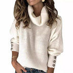 Damen Oversized Rollkragenpullover mit dekorativen Knöpfen R&B
