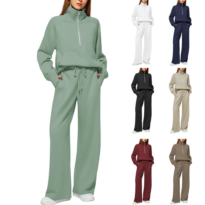 Damen Sportives Set mit Stehkragen und weitem Beinschnitt R&B