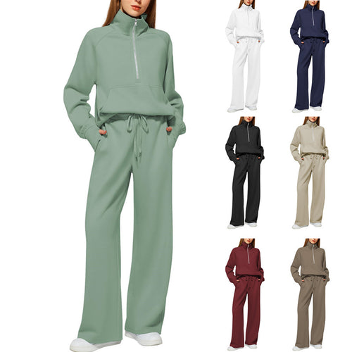 Damen Sportives Set mit Stehkragen und weitem Beinschnitt R&B