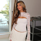 Damen Oberteil mit transparenten langen Ärmeln und raffiniertem Cut-Out R&B