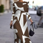 Damen Langarm Kleid mit grafischem Design und elegantem Schnitt R&B