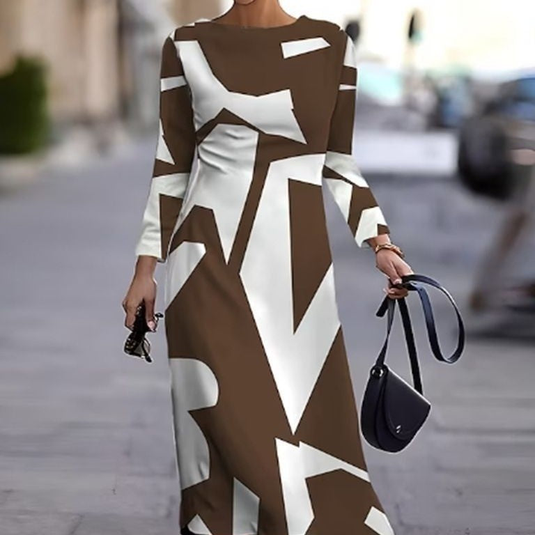 Damen Langarm Kleid mit grafischem Design und elegantem Schnitt R&B