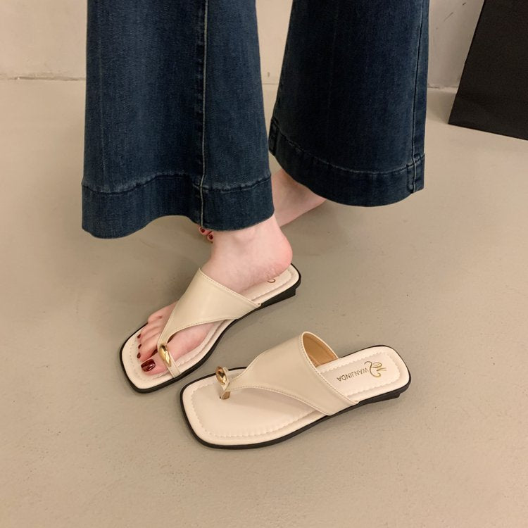 Damen elegante Zehentrenner-Pantoletten mit dekorativem Schmuckdetail R&B