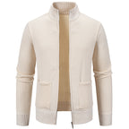 Herren lässige Strickjacke mit hohem Kragen und praktischen Taschen R&B