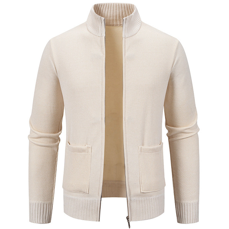 Herren lässige Strickjacke mit hohem Kragen und praktischen Taschen R&B