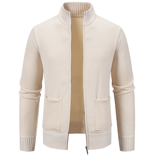 Herren lässige Strickjacke mit hohem Kragen und praktischen Taschen R&B