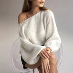 Damen lässiger Strickpullover mit voluminösen Ärmeln R&B
