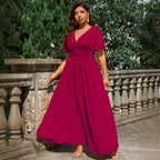 Damen Maxikleid mit tiefem V-Ausschnitt und tailliertem Schnitt R&B