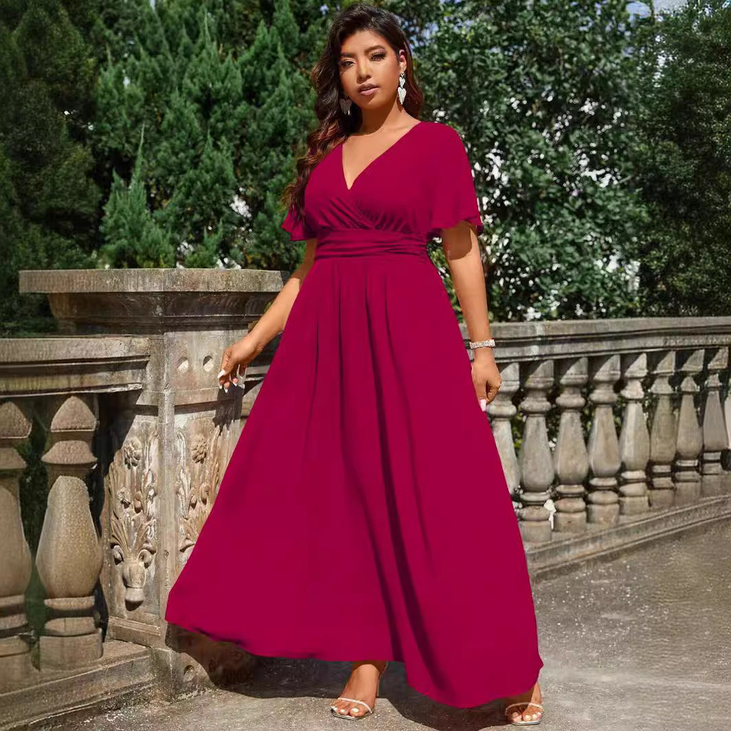 Damen Maxikleid mit tiefem V-Ausschnitt und tailliertem Schnitt R&B