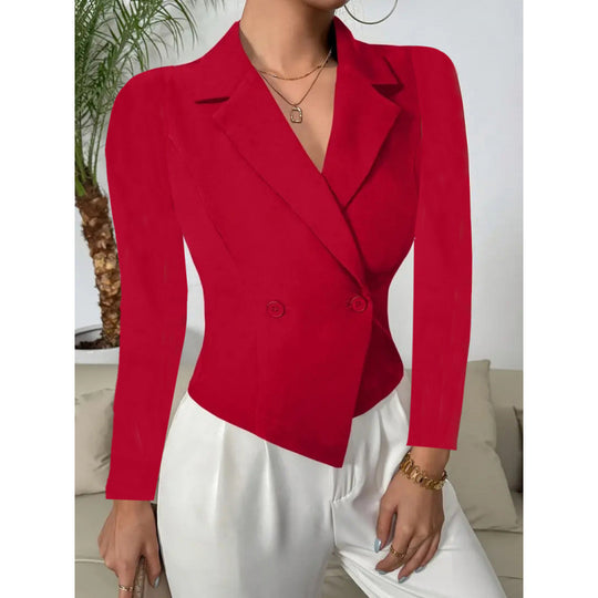 Damen Elegante Blazerjacke mit doppelt knöpfbarer Front und geschwungenem Saum R&B