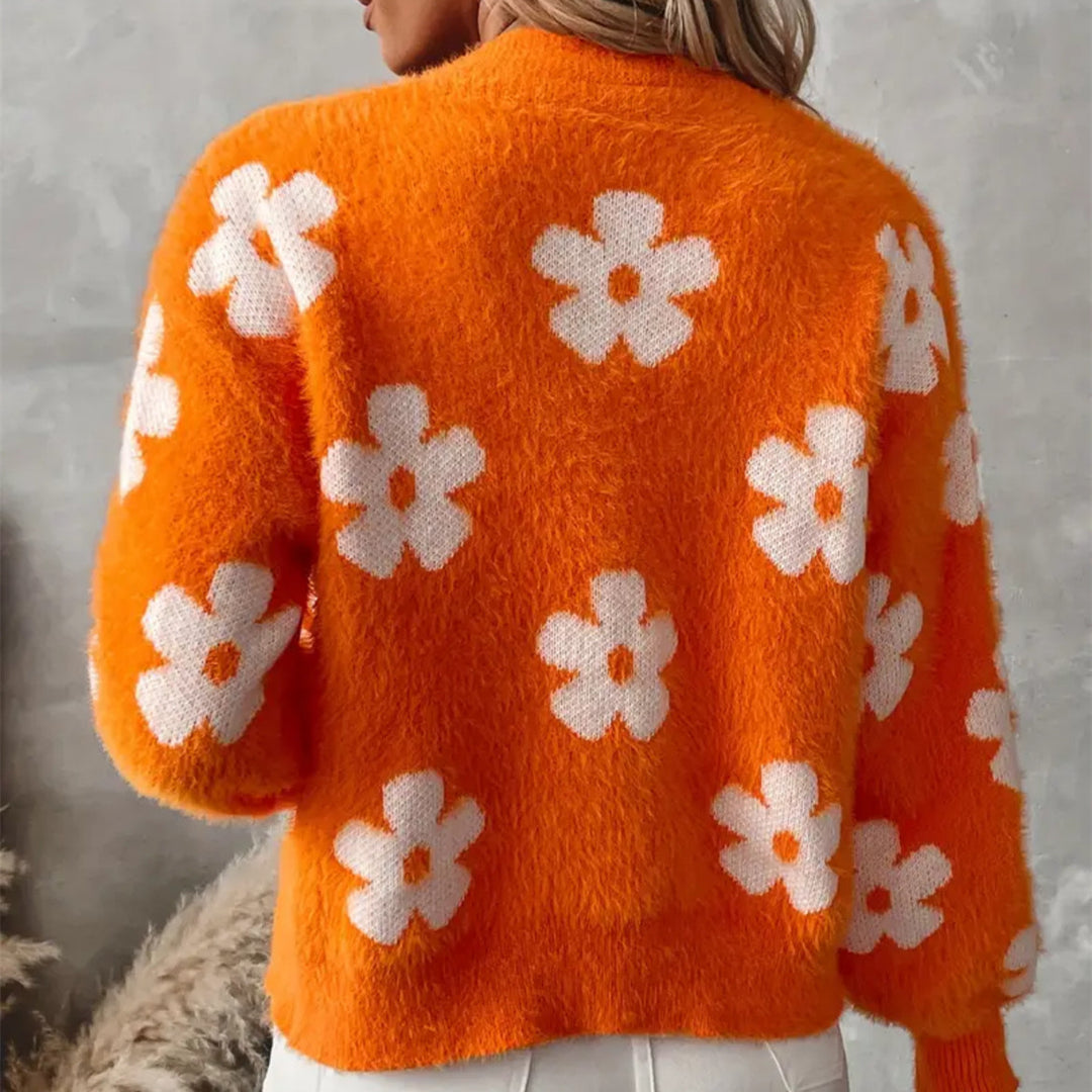 Damen Flauschiger Cardigan mit Blumenmuster R&B