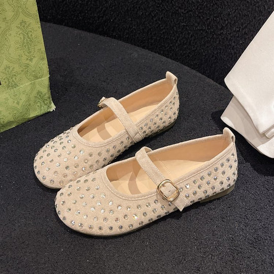 Damen elegante Mary Jane Ballerinas mit dekorativem Riemen und Strassdetails R&B