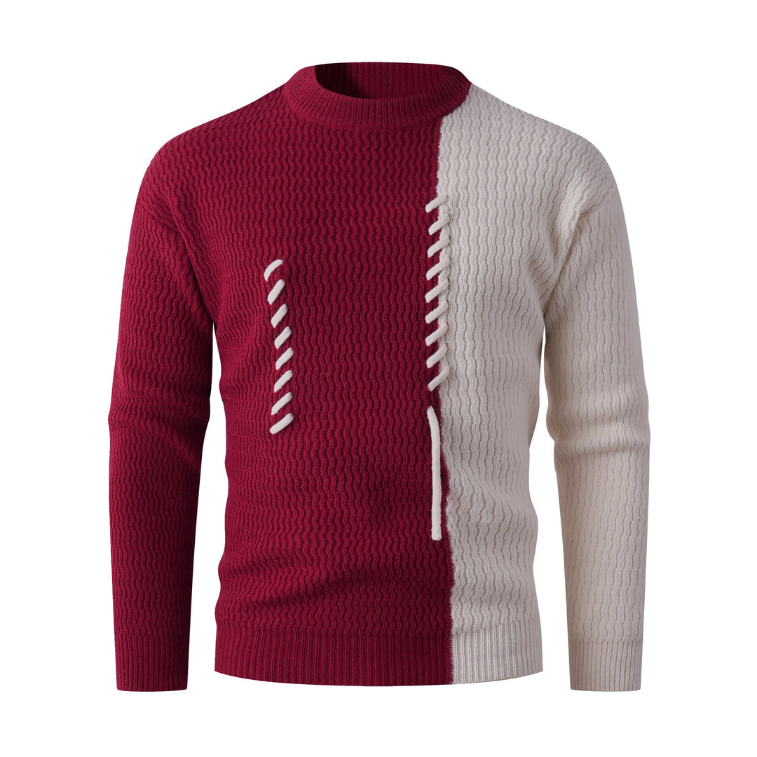 Herren Strickpullover mit modernem Zopfmuster und kontrastierenden Details R&B
