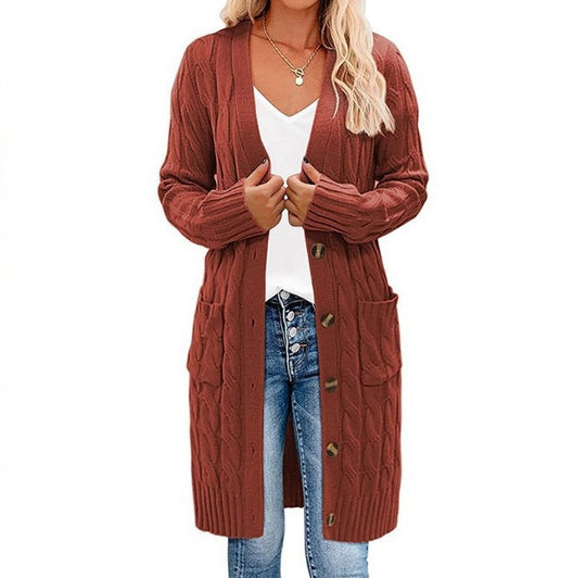 Damen Grobstrick Cardigan mit Knopfdetail und tiefen Taschen R&B