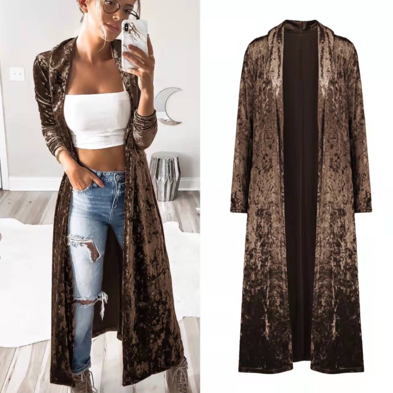 Damen Langer Veloursmantel R&B