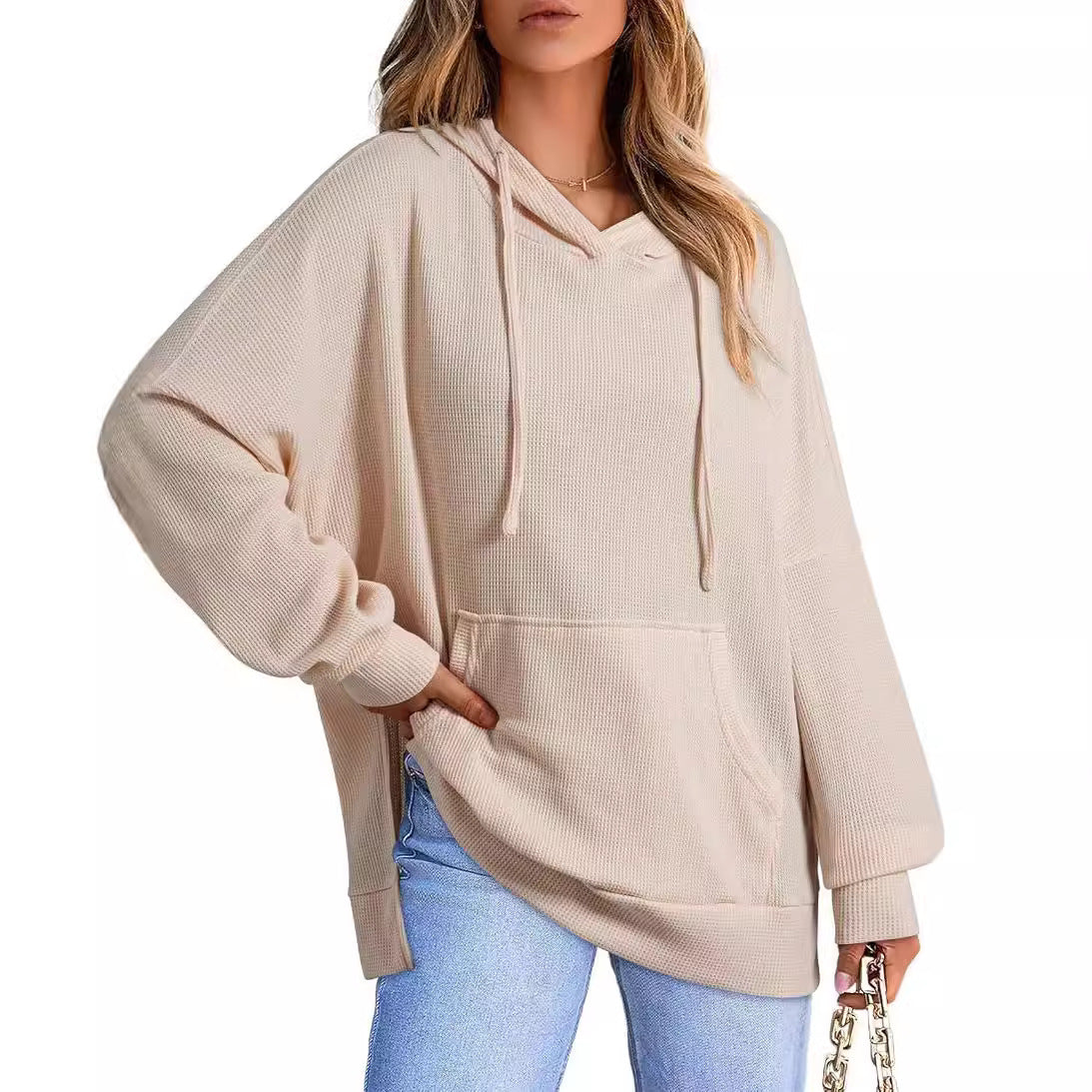 Damen Oversized Kapuzenpullover mit praktischen Taschen und seitlichen Schlitzen R&B