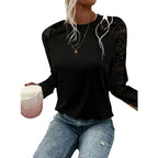 Damen Langarmshirt mit Spitzenärmeln und lässigem Schnitt R&B