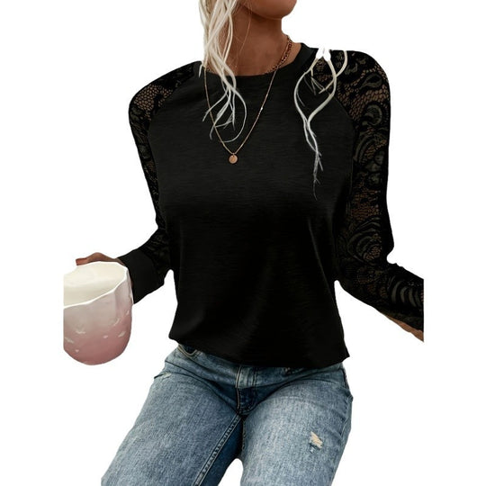 Damen Langarmshirt mit Spitzenärmeln und lässigem Schnitt R&B