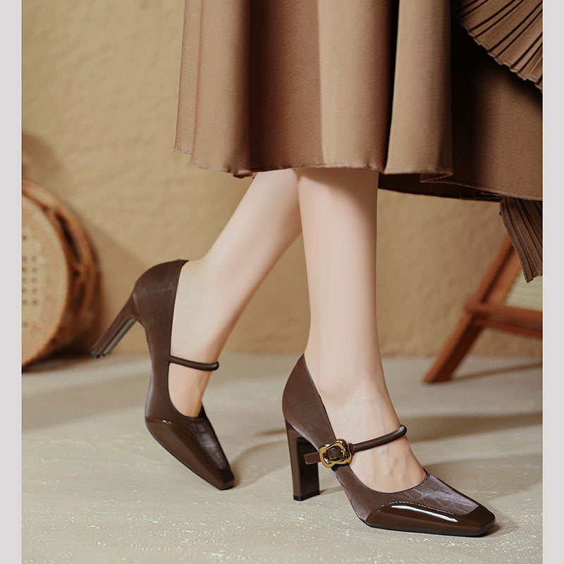 Damen elegante Mary Jane Pumps mit robustem Blockabsatz