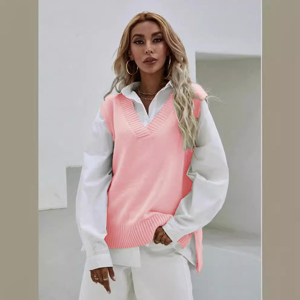 Damen Strickweste mit V-Ausschnitt und feiner Rippenstruktur R&B
