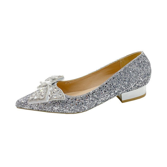 Damen glamouröse Glitzerpumps mit funkelndem Schleifenakzent R&B