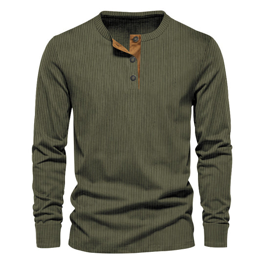 Herren Langarm-Henley-Shirt mit strukturierter Oberfläche und dekorativer Knopfleiste R&B