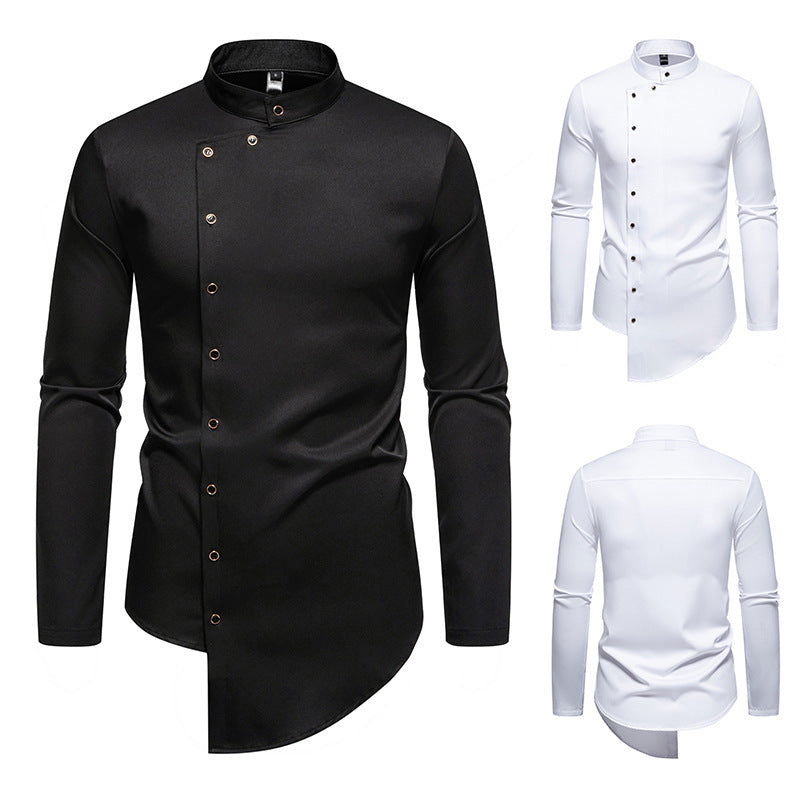 Herren modisches Hemd mit asymmetrischem Knopfdesign und elegantem Kragen R&B