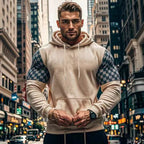 Herren Hoodie mit karierten Ärmeln und Kängurutasche R&B