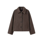 Damen modische kurze Wolljacke im Oversized-Stil mit Knopfverschluss R&B
