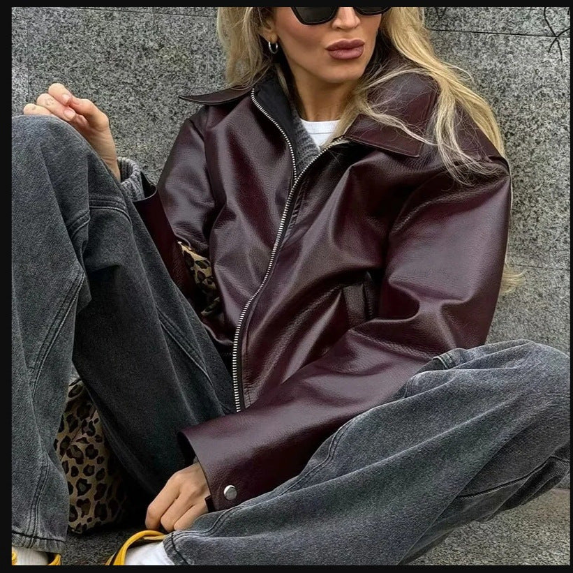 Damen Kunstlederjacke im lässigen Schnitt mit aufgesetzten Taschen R&B