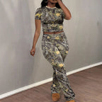 Damen Sportliches Set mit trendigem Camouflage-Muster und elastischem Bund R&B