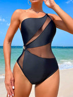 Damen Einseitiger Badeanzug mit raffinierten Mesh-Elementen R&B