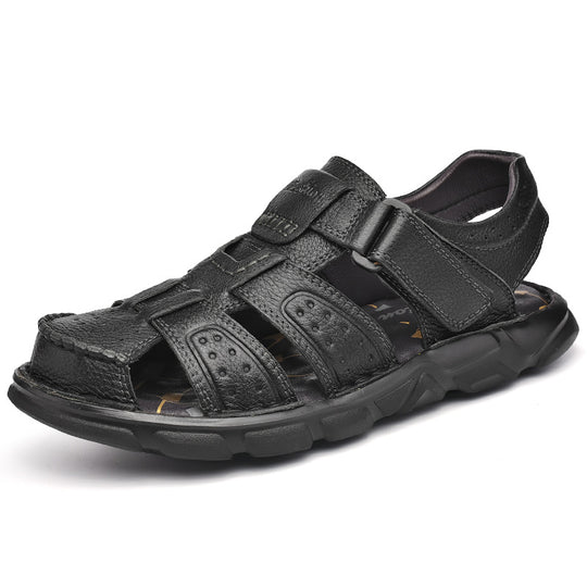 Herren Ledersandalen mit verstellbarem Klettverschluss und rutschfester Sohle R&B