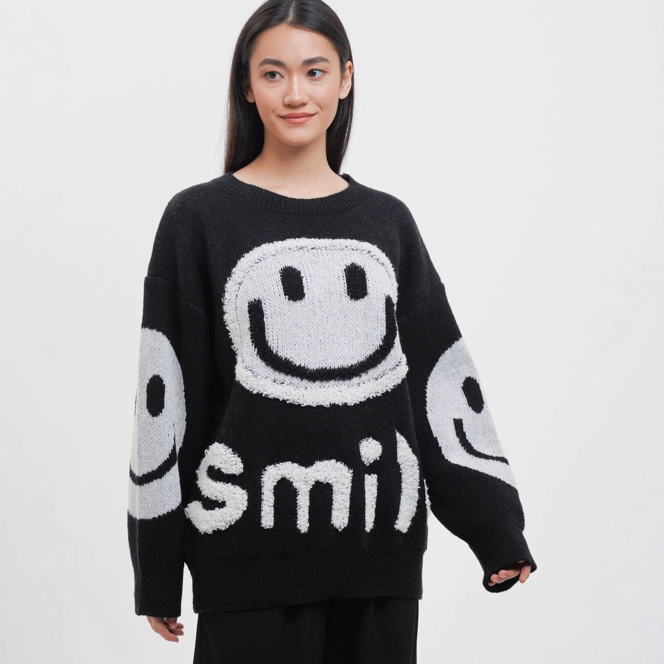 Damen gemütlicher Oversize-Pullover mit lässigem Grafikdesign R&B
