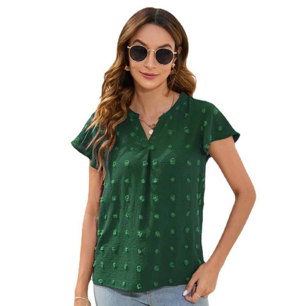 Damen Leichtes Kurzarmblusenshirt mit strukturiertem Material und eleganten Details R&B
